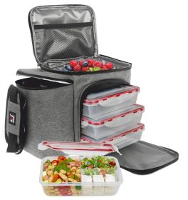 Meal Prep Lunch Box 3 piece set Insulated Lunch Box For Women Men 3 Bento Style Containers Inside Large Lunch Bag  BPA Free Microwave Dishwasher
