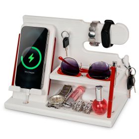 Wood Phone Docking Station Desk White Nightstand Organizer for Woman Birthday Gifts for Wife Mom or Girlfriend Anniversary Idea from Husband Stan