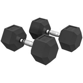 2 x 45lbs Rubber Hex Dumbbells Weight Dumbbell Hand Weight Barbell for Body Fitness Training for Home Office Gym, Black