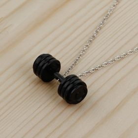 Exercise Fitness Dumbbell Necklace Barbell Lovers Pendant (Color: BLACK)