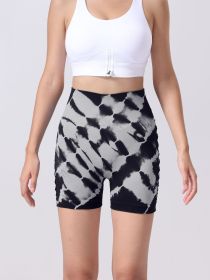 Women's Tie-dye Side Bow Hollow High Waist Hip Lifting Sports Fitness Yoga Shorts (Color: BLACK, size: M)